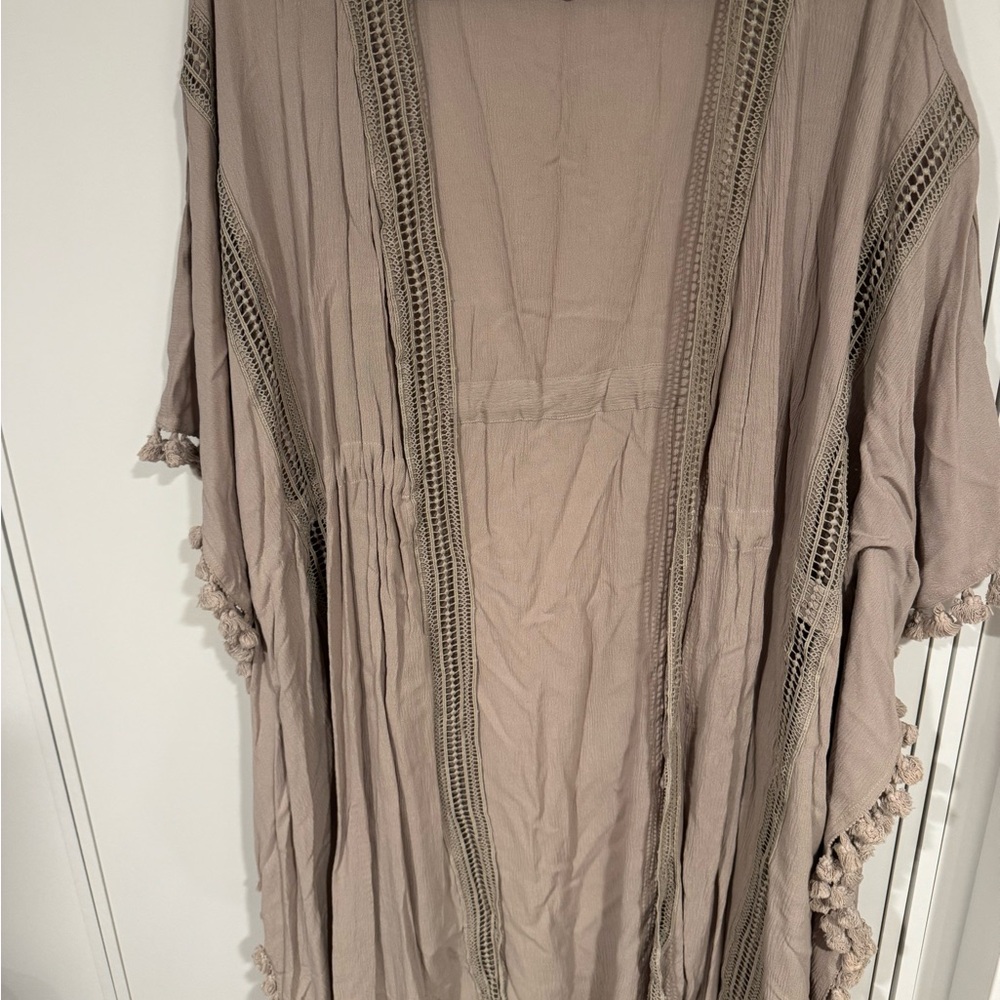 Bohemian Taupe Kimono with Crochet Details